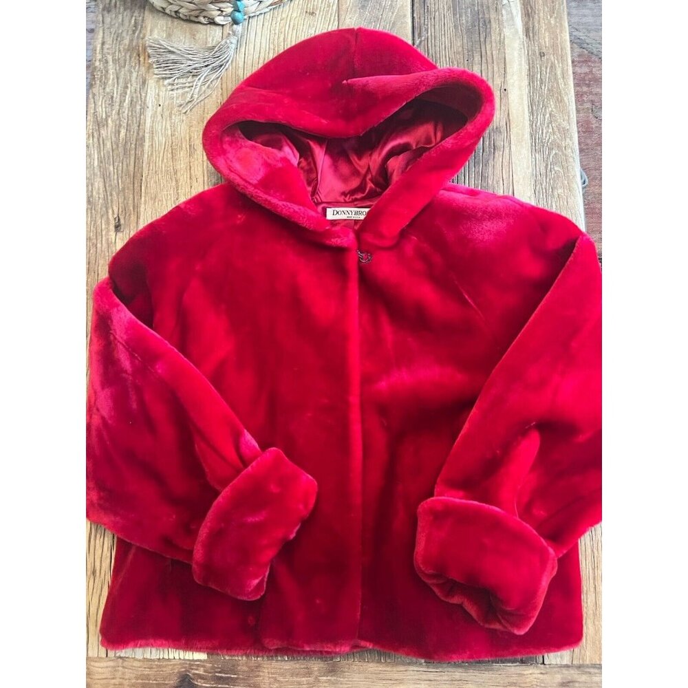 Vintage Donnybrook No Sz Tag LG? Red Faux Fur Cropped Jacket Y2K 80’s 90’s Rare